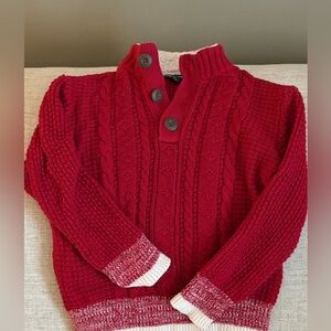 Cherokee Red Cable Knit Boys Sweater w/ Cream Trim. 3 Top Buttons. Sz 5T